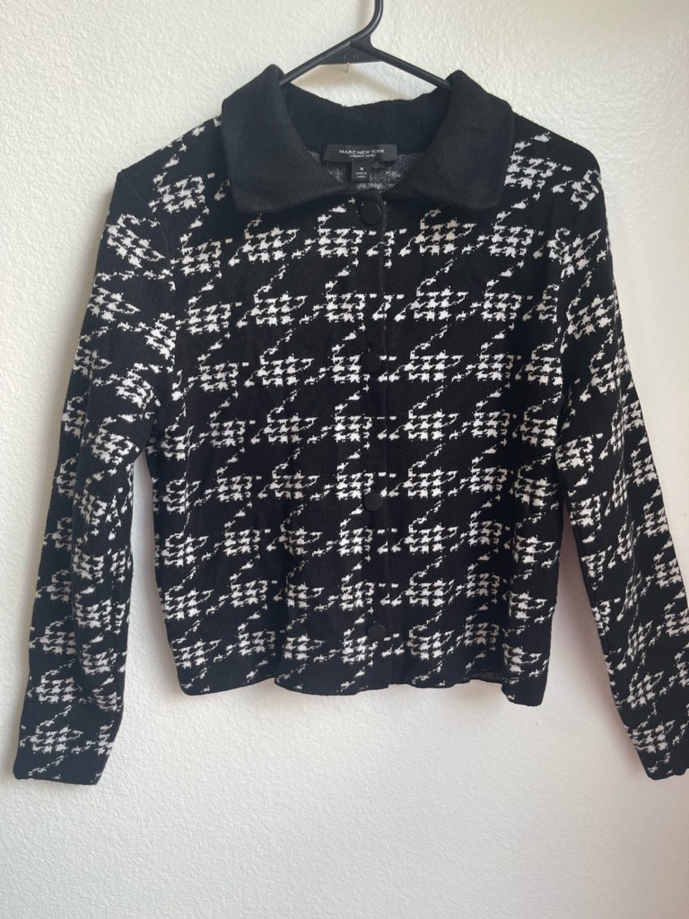Marc New York Black and White Houndstooth Knit Jacket Size M